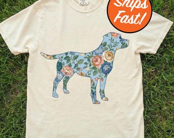 T-shirt Vizsla, T-shirt moderne à motif floral en chintz, Cadeau pour amoureux des chiens, Vêtements élégants pour propriétaire d'animal de compagnie, Haut graphique aux couleurs confortables