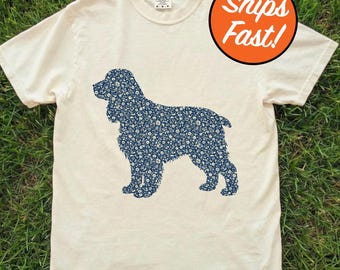 T-shirt cocker anglais, t-shirt motif floral, cadeau mignon pour amoureux des chiens, imprimé animal, couleurs confortables, chemise cocker