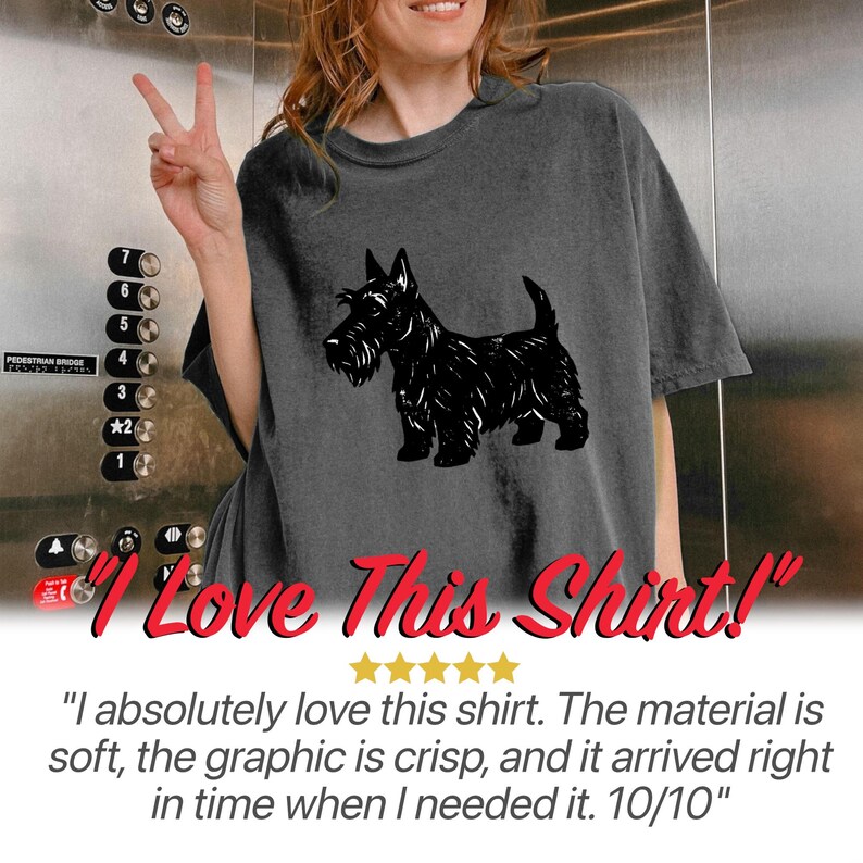 Scottish Terrier T-Shirt, Artsy Linocut Dog Tee, Blocky Scottie Design, Unique Pet Lover Gift, Comfort Colors Graphic Dog Top image 6