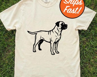 T-shirt mastiff, t-shirt pour chien en linogravure, tampon artistique, cadeau unique pour amoureux des animaux de compagnie, haut graphique couleurs confort pour chien