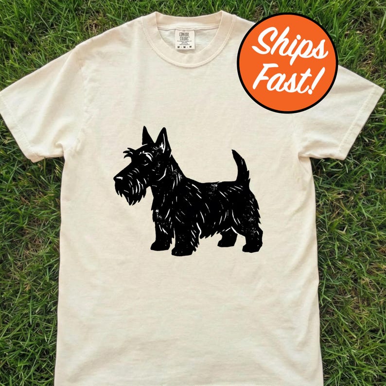 Scottish Terrier T-Shirt, Artsy Linocut Dog Tee, Blocky Scottie Design, Unique Pet Lover Gift, Comfort Colors Graphic Dog Top image 1