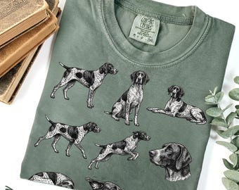 German Shorthaired Pointer T-Shirt, Dog Lover Graphic Tee, 9 Dog Poses Design, Comfort Colors Dog Breed Top