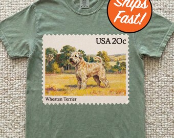 Wheaten Terrier Vintage Stamp Shirt, Retro Postage Stamp Dog Tee, Comfort Colors Wheaten Mom Gift, Classic Pet Lover Top