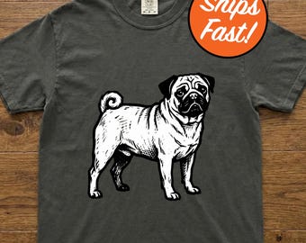 T-shirt carlin, t-shirt pour chien en linogravure, graphisme artistique carlin, cadeau unique pour amoureux des animaux de compagnie, haut carlin aux couleurs confort