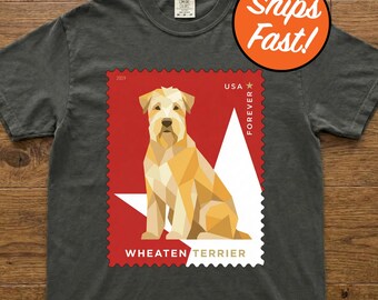Patriotic Wheaten Terrier Stamp Shirt, USA Forever Dog Tee, Minimalist Wheaten Pup T-shirt, Vintage Comfort Colors Dog Top