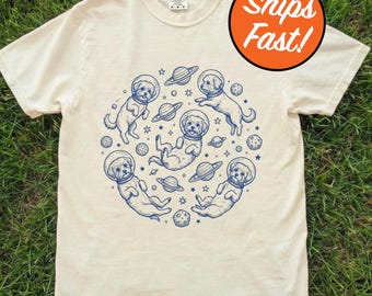 T-shirt astronaute maltais, t-shirt espace pour chien flottant, cadeau mignon pour amoureux des chiens, design étoiles et planètes, haut de race de chien couleurs confort
