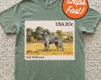 Irish Wolfhound Vintage Stamp Shirt, Retro Postage Stamp Dog Tee, Classic Pet Lover Gift, Comfort Colors Wolfhound Top