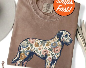 Irish Wolfhound T-Shirt, Vintage Chintz Floral Tee, Dog Lover Gift, Unique Pet Owner Shirt, Comfort Colors Design, Flower Dog Art