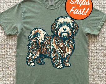T-shirt maltais, t-shirt pour chien cachemire, cadeau pour amoureux maltais coloré, haut mignon pour propriétaire d'animal de compagnie, chemise pour chien graphique couleurs confort