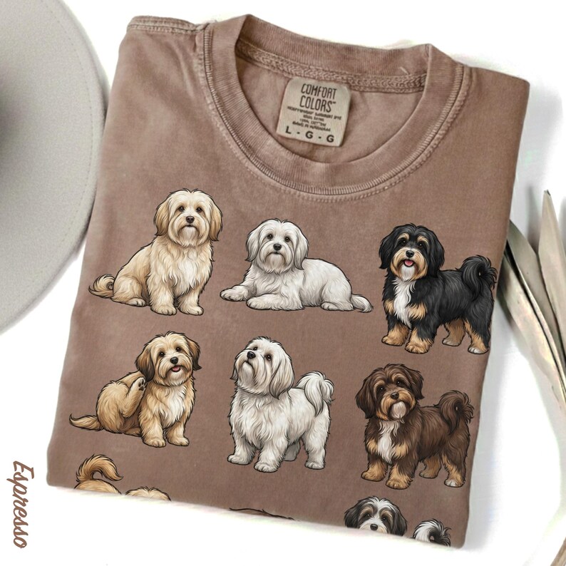 Havanese Dog Poses T-Shirt, Colorful Dog Art Tee, Cute Pet Lover Gift, Comfort Colors Graphic Dog Shirt, Fun Havanese Design image 7