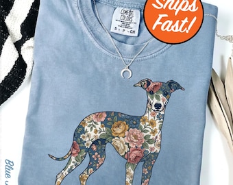 Italian Greyhound T-Shirt, Modern Chintz Floral Dog Tee, Stylish Pet Lover Gift, Unique Italian Greyhound Design, Comfort Colors Top