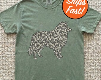 T-shirt colley, t-shirt floral pour chien, petit motif floral étroit et serré, cadeau mignon pour amoureux des animaux de compagnie colley, haut couleur confort pour maman de chien