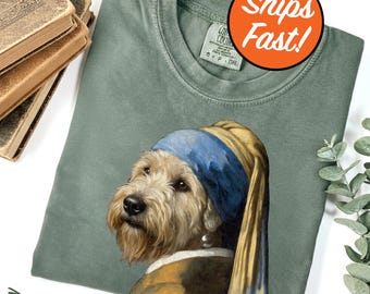 Wheaten Terrier with a Pearl Earring Shirt, Vermeer Art Parody Tee, Funny Wheaten Terrier Mom Gift, Comfort Colors Vintage Top