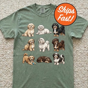 Havanese Dog Poses T-Shirt, Colorful Dog Art Tee, Cute Pet Lover Gift, Comfort Colors Graphic Dog Shirt, Fun Havanese Design image 2