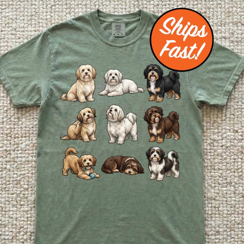 Havanese Dog Poses T-Shirt, Colorful Dog Art Tee, Cute Pet Lover Gift, Comfort Colors Graphic Dog Shirt, Fun Havanese Design image 2