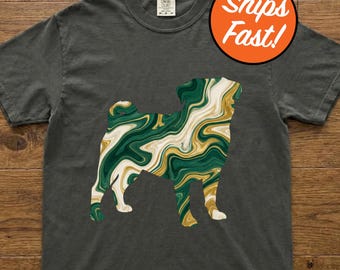 T-shirt carlin, t-shirt pour chien marbré, motif carlin coloré, cadeau unique pour amoureux des animaux de compagnie, coupe confortable, haut graphique aux couleurs confortables pour chien