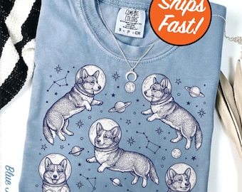 Cardigan T-shirt Welsh Corgi, t-shirt pour chien astronaute, design Space Corgi, cadeau cosmique pour amoureux des chiens, haut graphique couleurs confort pour chien