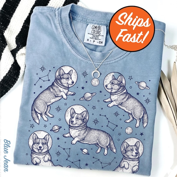 Cardigan Welsh Corgi T-Shirt, Astronaut Dog Tee, Space Corgi Design, Cosmic Dog Lover Gift, Comfort Colors Graphic Dog Top