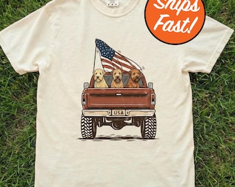 Wheaten Terrier T-Shirt, Dogs in Truck Bed Tee, Vintage Wheaten Dog Graphic, Pet Lover Gift, Comfort Colors Dog Mom Top, 4th of July, USA