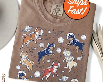 Shiba Inu T-Shirt, Astronaut Dog Tee, Space Shiba Inu Design, Cosmic Pet Lover Gift, Comfort Colors Graphic Dog Top