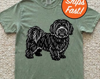 T-shirt maltais, t-shirt pour chien artistique en linogravure, motif maltais épais, cadeau unique pour amoureux des animaux de compagnie, haut graphique pour chien aux couleurs confortables