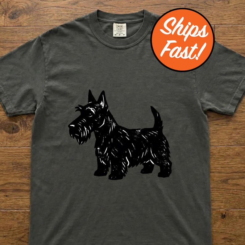 Scottish Terrier T-Shirt, Artsy Linocut Dog Tee, Blocky Scottie Design, Unique Pet Lover Gift, Comfort Colors Graphic Dog Top image 4