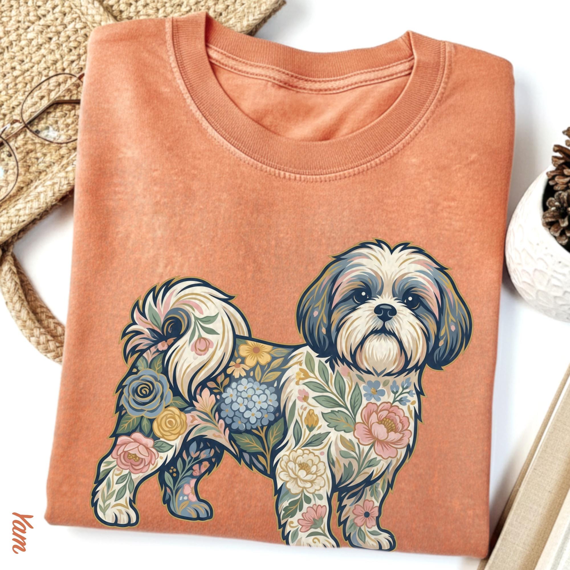 Shih Tzu T-shirt, Modern Chintz Floral Dog Tee, Cute Pet Lover Gift ...