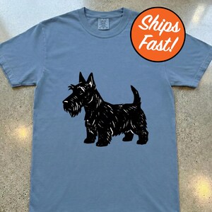 Scottish Terrier T-Shirt, Artsy Linocut Dog Tee, Blocky Scottie Design, Unique Pet Lover Gift, Comfort Colors Graphic Dog Top image 3