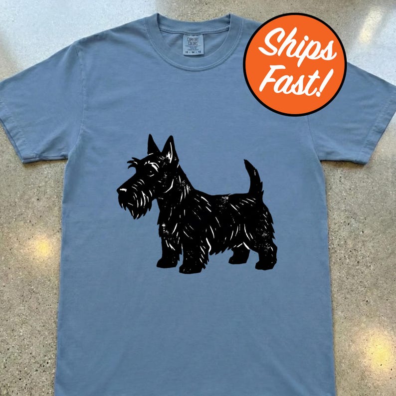 Scottish Terrier T-Shirt, Artsy Linocut Dog Tee, Blocky Scottie Design, Unique Pet Lover Gift, Comfort Colors Graphic Dog Top image 3