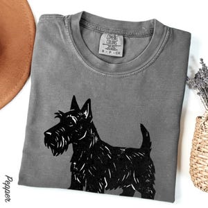 Scottish Terrier T-Shirt, Artsy Linocut Dog Tee, Blocky Scottie Design, Unique Pet Lover Gift, Comfort Colors Graphic Dog Top image 11