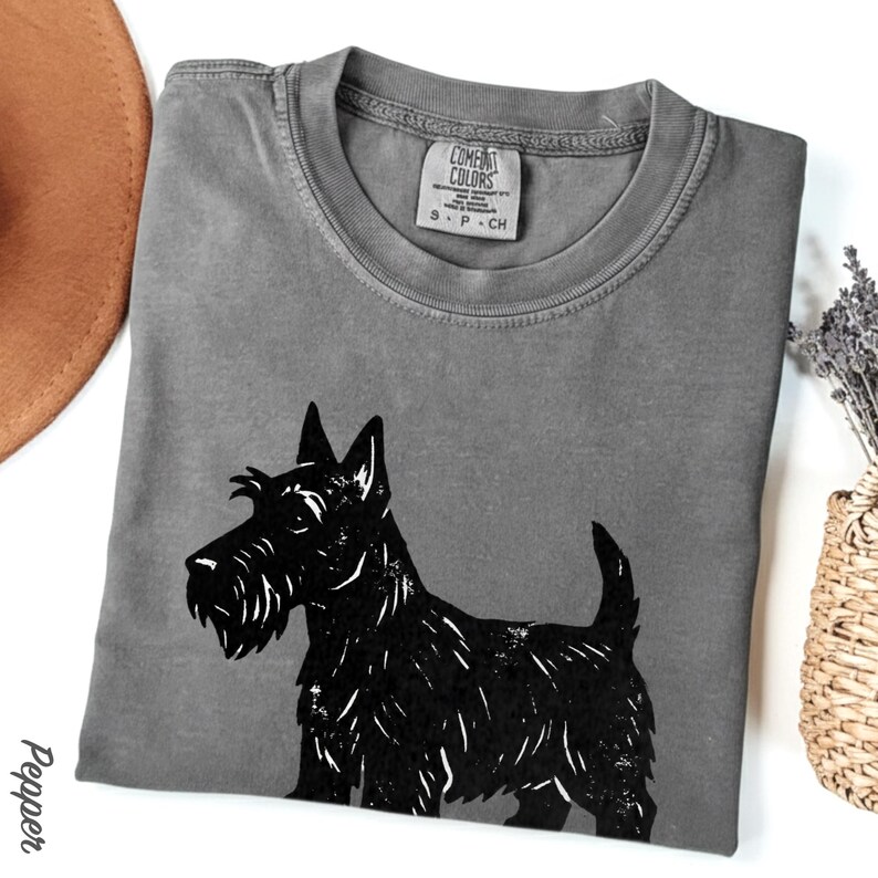 Scottish Terrier T-Shirt, Artsy Linocut Dog Tee, Blocky Scottie Design, Unique Pet Lover Gift, Comfort Colors Graphic Dog Top image 11