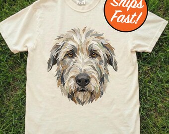 Irish Wolfhound T-Shirt, Paper Collage Dog Art Tee, Unique Irish Wolfhound Design, Creative Pet Lover Gift, Comfort Colors Shirt