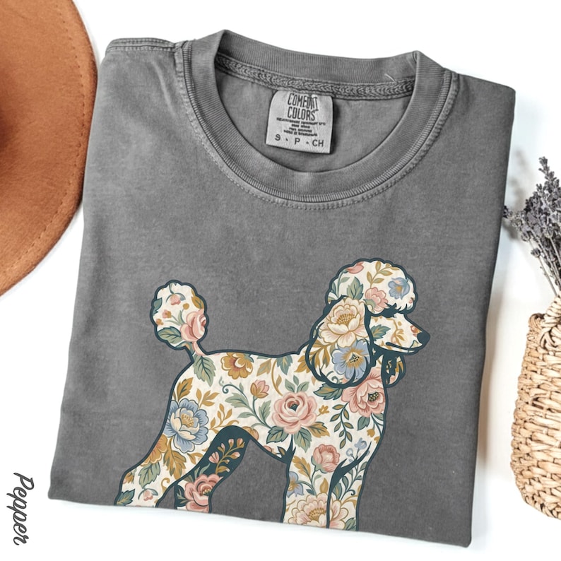 Poodle T-shirt, Modern Chintz Floral Tee, Dog Lover Gift, Cute Pet ...