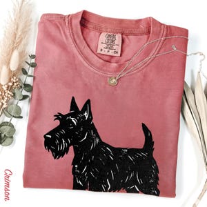 Scottish Terrier T-Shirt, Artsy Linocut Dog Tee, Blocky Scottie Design, Unique Pet Lover Gift, Comfort Colors Graphic Dog Top image 10