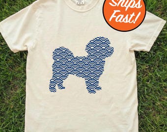 T-shirt maltais, t-shirt pour chien silhouette Seigaiha, cadeau unique pour amoureux des animaux de compagnie maltais, haut pour chien graphique couleurs confort