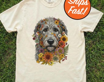 Irish Wolfhound T-Shirt, Floral Irish Wolfhound Tee, Irish Wolfhound Gift, Dog Lover Shirt, Comfort Colors Graphic Dog Top