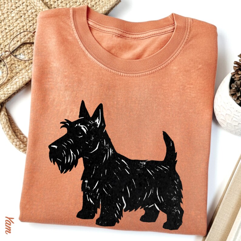 Scottish Terrier T-Shirt, Artsy Linocut Dog Tee, Blocky Scottie Design, Unique Pet Lover Gift, Comfort Colors Graphic Dog Top image 12