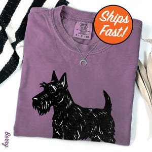 Scottish Terrier T-Shirt, Artsy Linocut Dog Tee, Blocky Scottie Design, Unique Pet Lover Gift, Comfort Colors Graphic Dog Top image 5