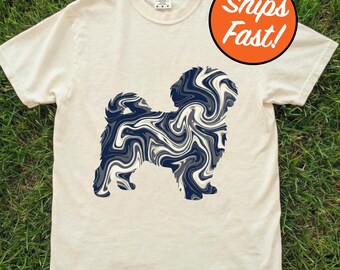 T-shirt maltais, t-shirt motif marbré, cadeau esthétique pour amoureux des chiens, haut graphique maltais aux couleurs confortables