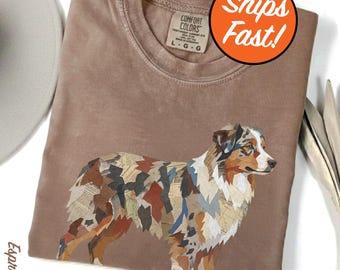 Australian Shepherd T-Shirt, Paper Collage Art Tee, Unique Dog Lover Gift, Comfort Colors Graphic Dog Mom Tee