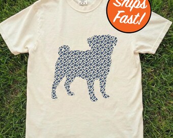 T-shirt carlin, t-shirt floral pour chien, motif carlin mignon, petits motifs floraux, cadeau pour amoureux des animaux de compagnie, haut carlin aux couleurs confort