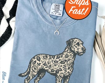 Irish Wolfhound T-Shirt, Small Floral Dog Tee, Ditsy Floral Design, Cute Irish Wolfhound Lover Gift, Comfort Colors Graphic Top