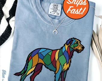 Irish Wolfhound T-Shirt, Stained Glass Silhouette Tee, Simple Clean Graphic, Dog Lover Gift, Comfort Colors Wolfhound Art Top
