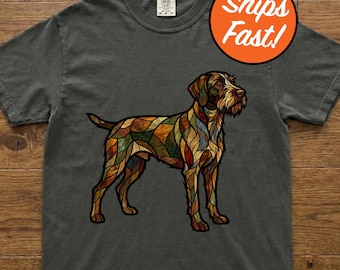 German Wirehaired Pointer T-Shirt, Stained Glass Silhouette Dog Tee, Clean Design Pet Lover Gift, Comfort Colors Graphic Top