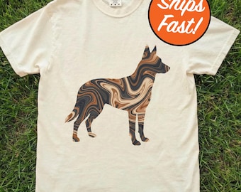 T-shirt malinois belge, motif marbré, t-shirt esthétique pour amoureux des chiens, cadeau unique pour animal de compagnie, haut graphique malinois belge couleurs confort
