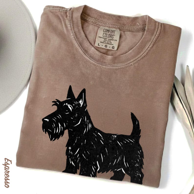 Scottish Terrier T-Shirt, Artsy Linocut Dog Tee, Blocky Scottie Design, Unique Pet Lover Gift, Comfort Colors Graphic Dog Top image 15