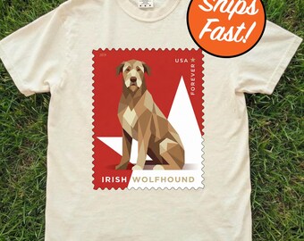 Patriotic Irish Wolfhound Stamp Shirt, USA Forever Dog Tee, Minimalist Wolfhound T-shirt, Retro 2019 Style Pet Gift, Comfort Colors Dog Top
