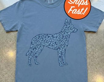 T-shirt belge malinois, t-shirt floral pour amoureux des chiens, petit imprimé serré, cadeau pour maman chien couleurs confort, parent d'animal de compagnie vêtements belges malinois