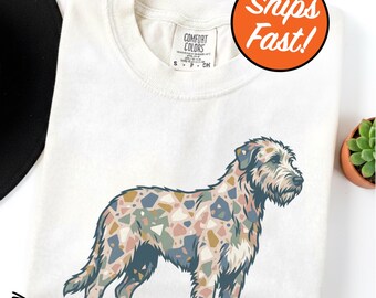 Irish Wolfhound T-Shirt, Terrazzo Dog Tee, Colorful Irish Wolfhound Design, Fun Pet Lover Gift, Cute Dog Owner Apparel, Comfort Colors Tee