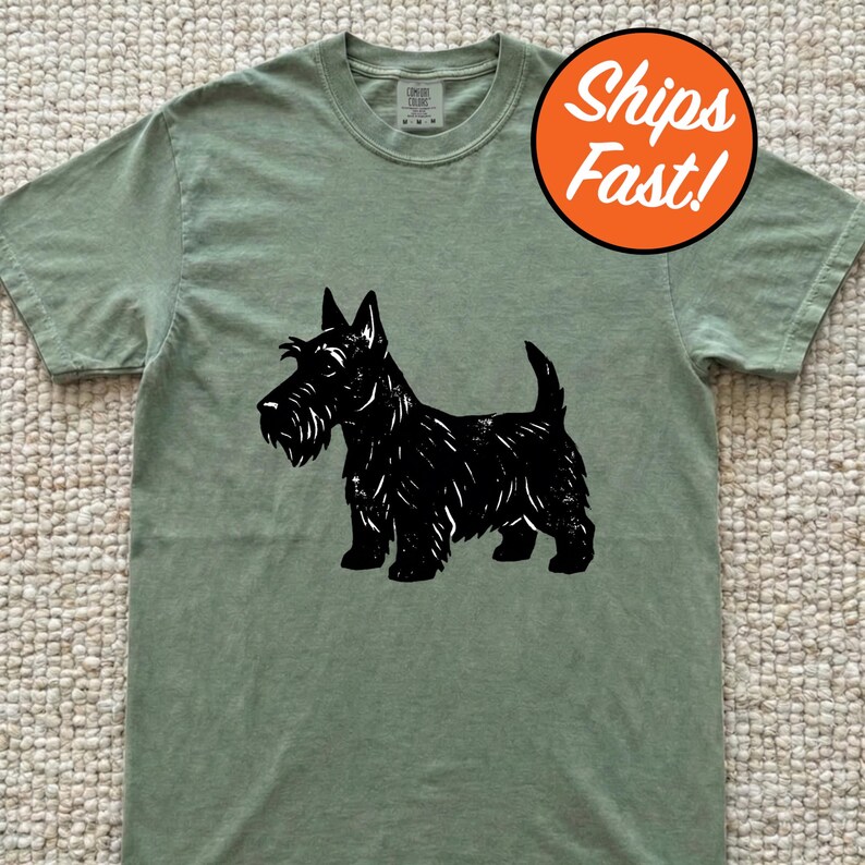 Scottish Terrier T-Shirt, Artsy Linocut Dog Tee, Blocky Scottie Design, Unique Pet Lover Gift, Comfort Colors Graphic Dog Top image 2